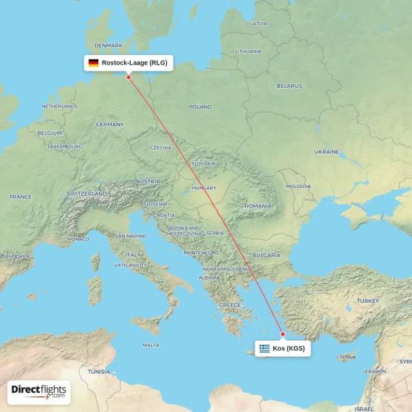 Rostock-Laage - Kos direct flight map