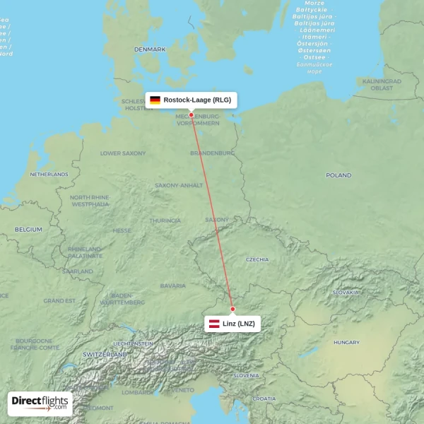 Rostock-Laage - Linz direct flight map