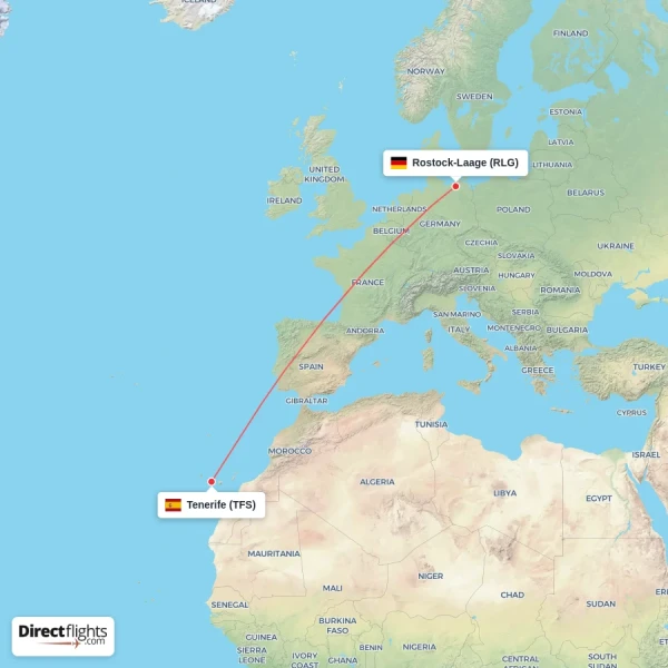 Rostock-Laage - Tenerife direct flight map