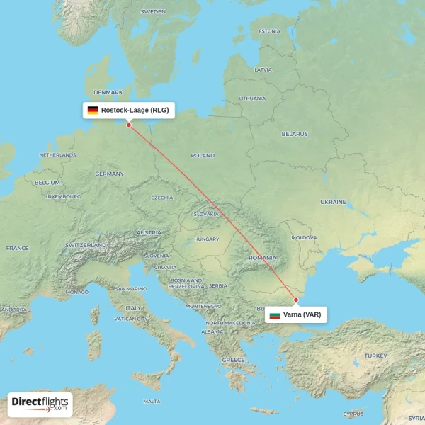 Rostock-Laage - Varna direct flight map