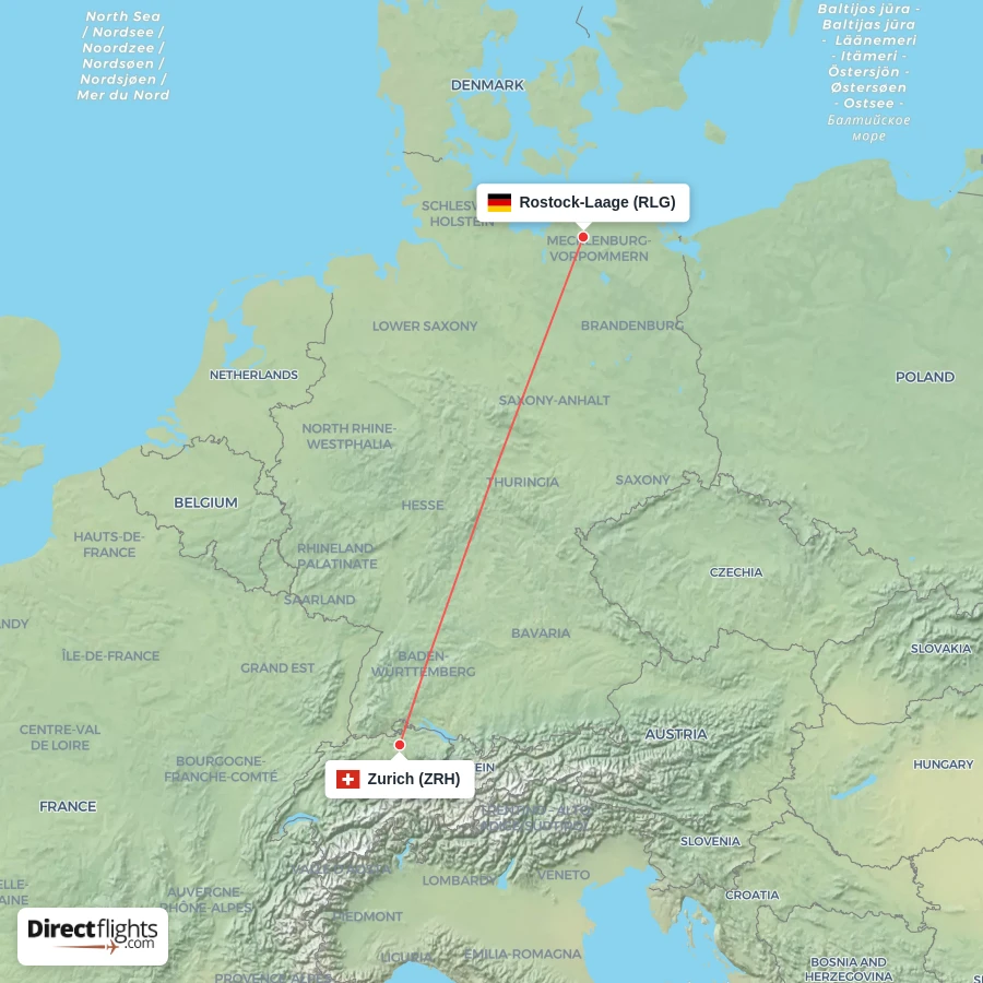 RLG - ZRH route map