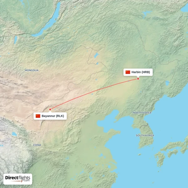 Bayannur - Harbin direct flight map