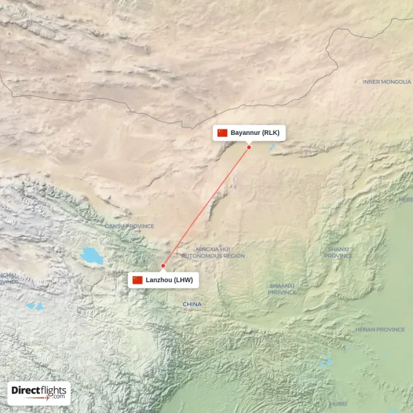 Bayannur - Lanzhou direct flight map