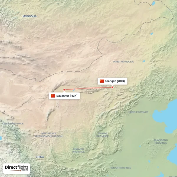 Bayannur - Ulanqab direct flight map
