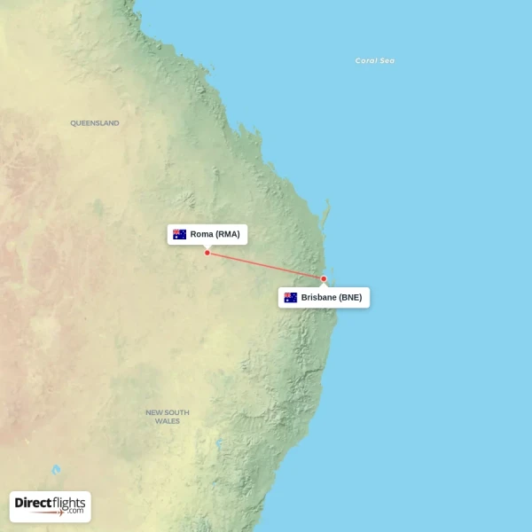 Roma - Brisbane direct flight map