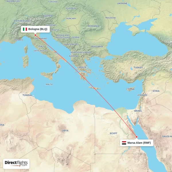 Marsa Alam - Bologna direct flight map