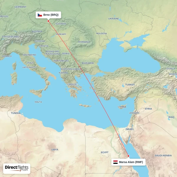 Marsa Alam - Brno direct flight map
