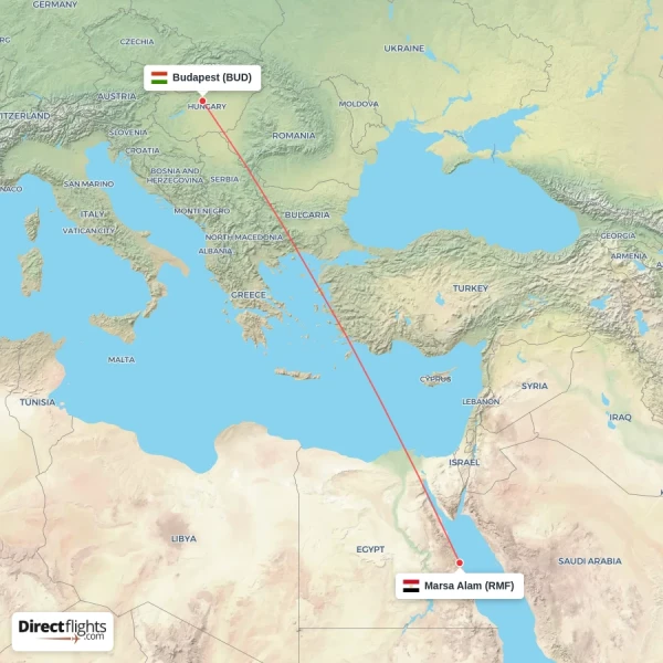 Marsa Alam - Budapest direct flight map
