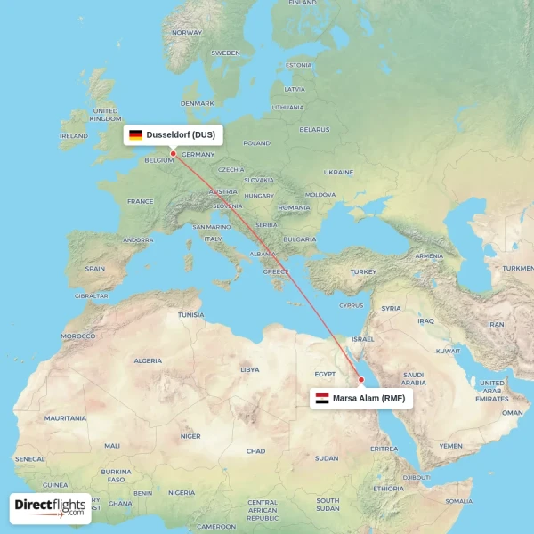 Marsa Alam - Dusseldorf direct flight map