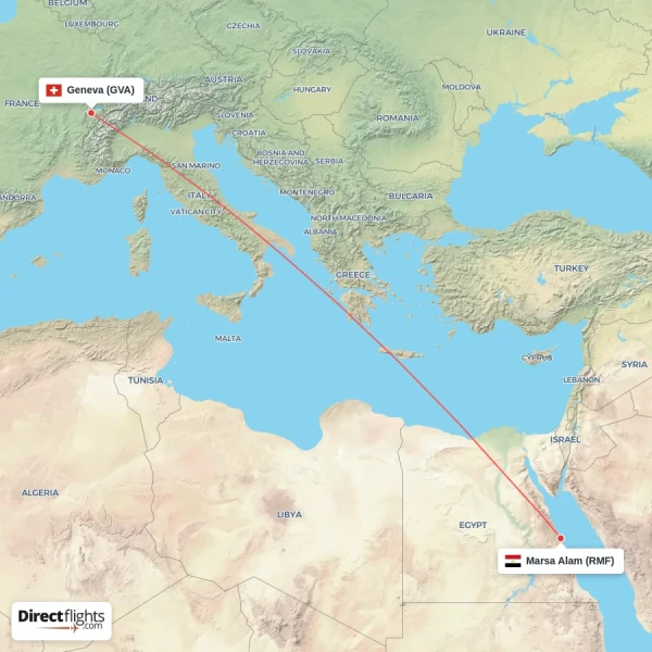 Marsa Alam - Geneva direct flight map