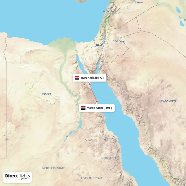 Marsa Alam - Hurghada direct flight map
