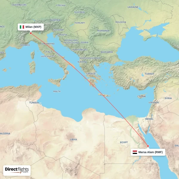 Marsa Alam - Milan direct flight map