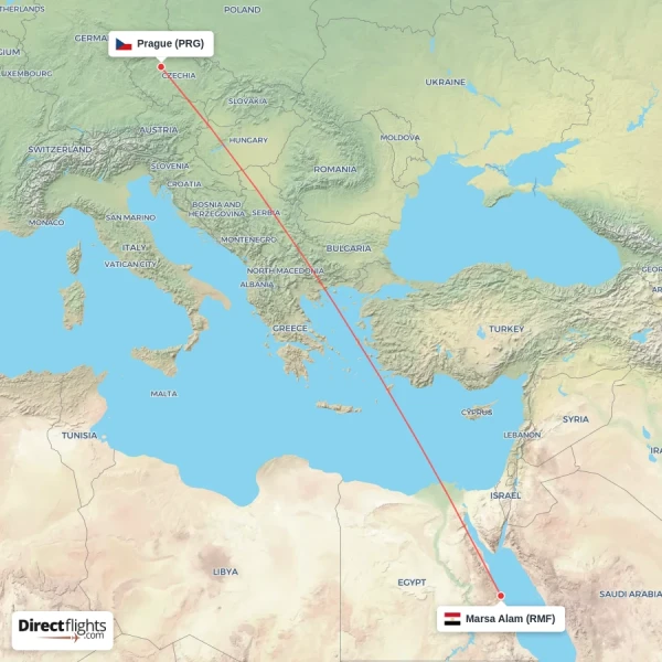 Marsa Alam - Prague direct flight map