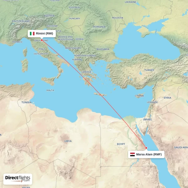 Marsa Alam - Rimini direct flight map