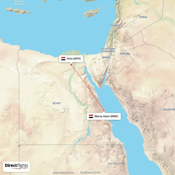Marsa Alam - Giza direct flight map