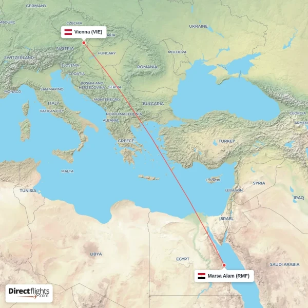 Marsa Alam - Vienna direct flight map