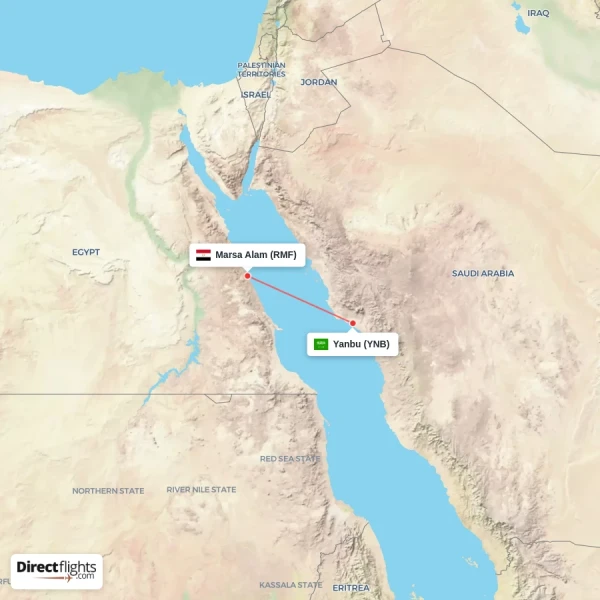 Marsa Alam - Yanbu direct flight map
