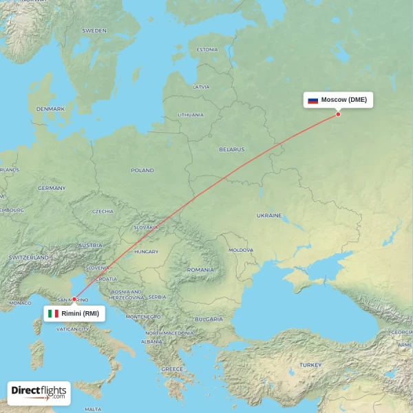 Rimini - Moscow direct flight map