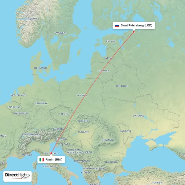 Rimini - Saint Petersburg direct flight map