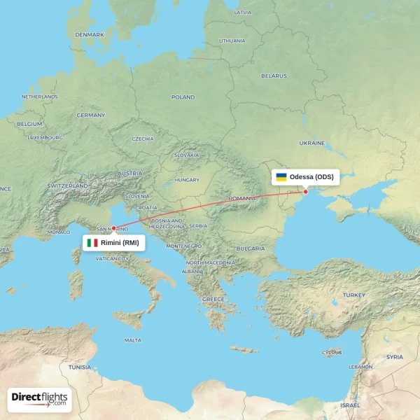 Rimini - Odessa direct flight map