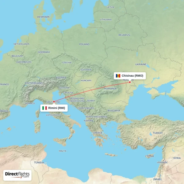 Rimini - Chisinau direct flight map