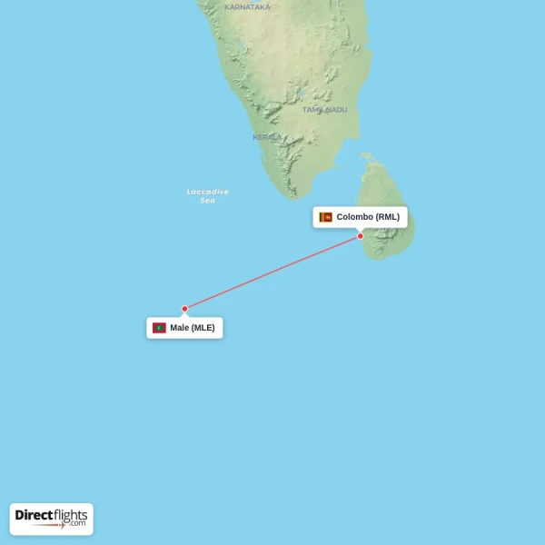 Colombo - Male direct flight map