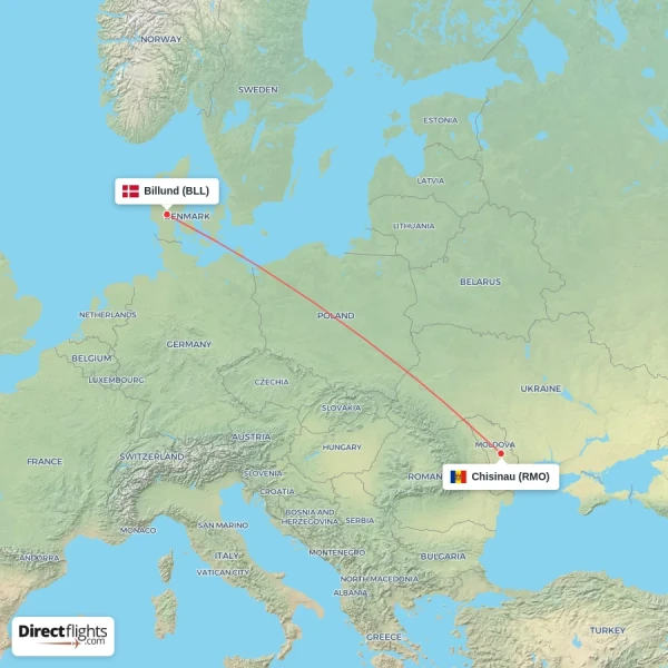 Chisinau - Billund direct flight map