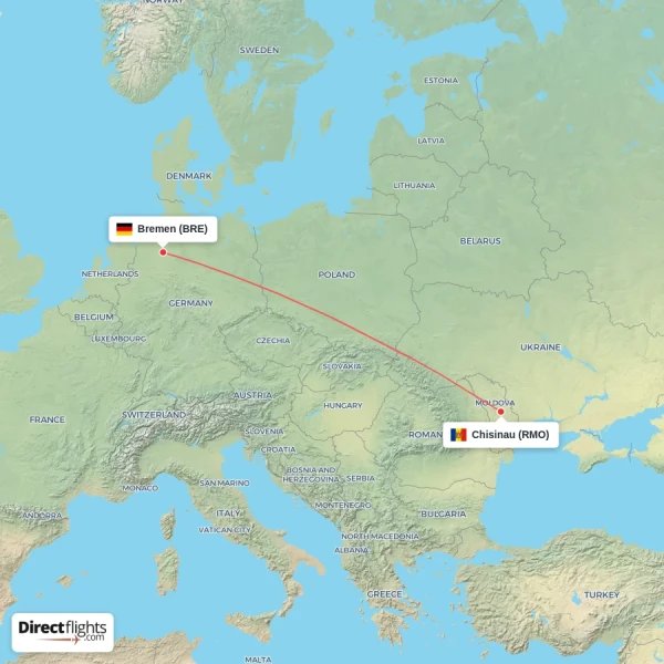 Chisinau - Bremen direct flight map