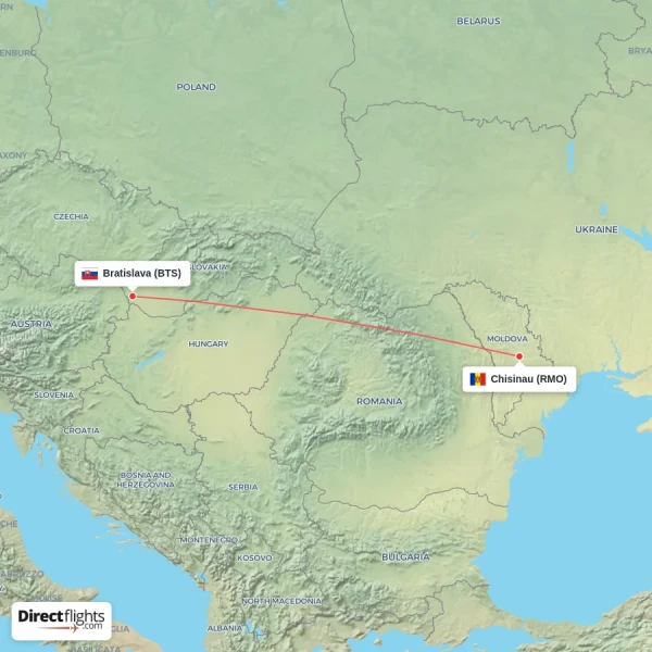 Chisinau - Bratislava direct flight map