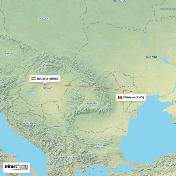 Chisinau - Budapest direct flight map