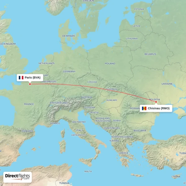 Chisinau - Paris direct flight map