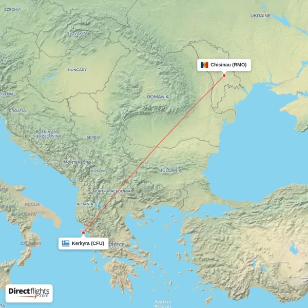 Chisinau - Kerkyra direct flight map