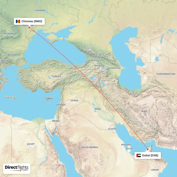Chisinau - Dubai direct flight map