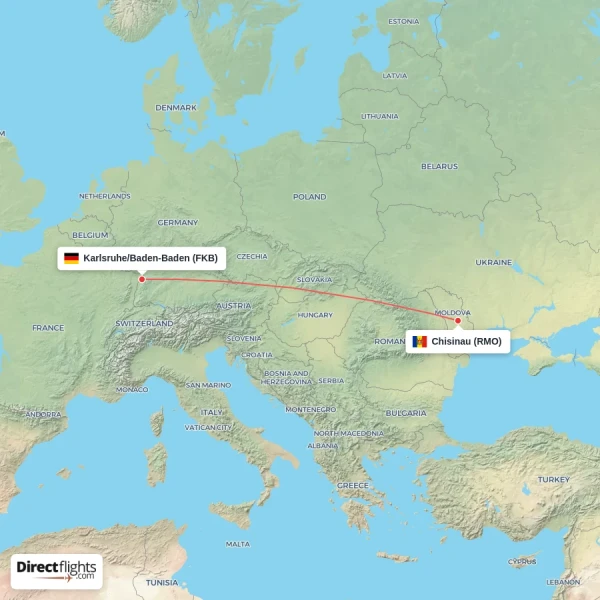 Chisinau - Karlsruhe/Baden-Baden direct flight map