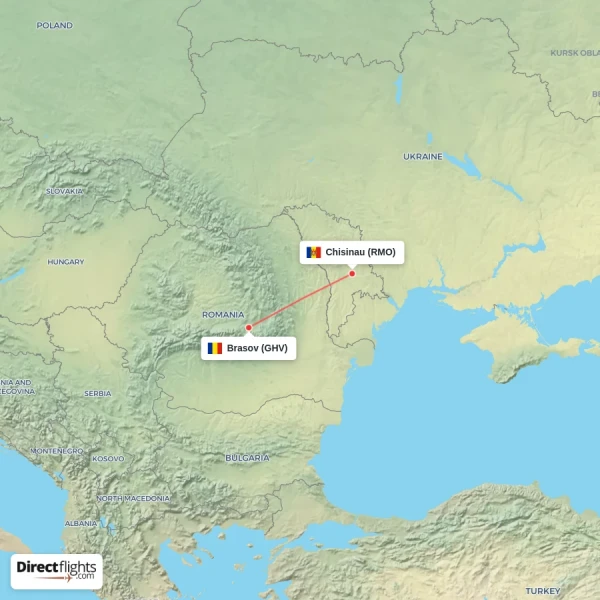 Chisinau - Brasov direct flight map