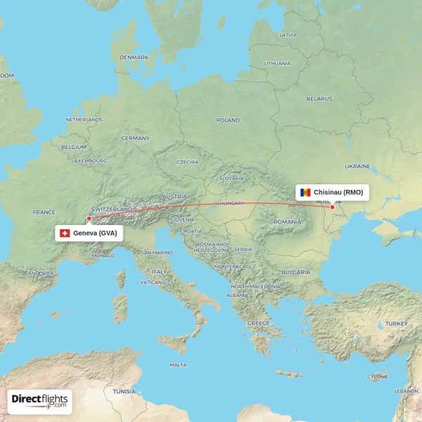 Chisinau - Geneva direct flight map