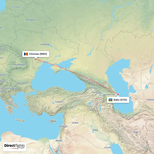 Chisinau - Baku direct flight map