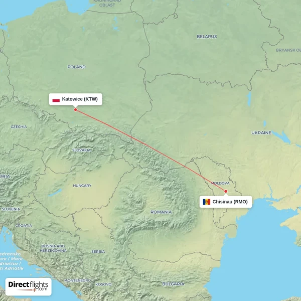 Chisinau - Katowice direct flight map