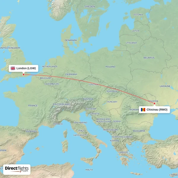 Chisinau - London direct flight map