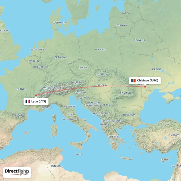 Chisinau - Lyon direct flight map