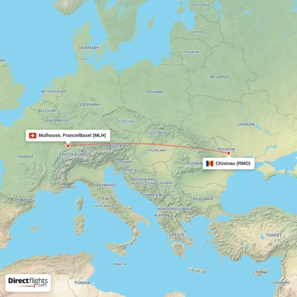 Chisinau - Mulhouse, France/Basel direct flight map