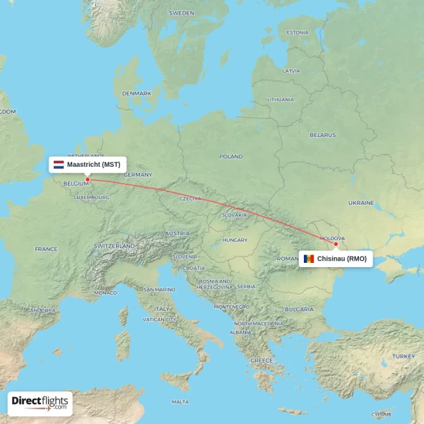 Chisinau - Maastricht direct flight map