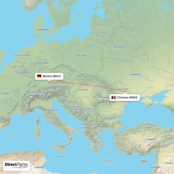 Chisinau - Munich direct flight map