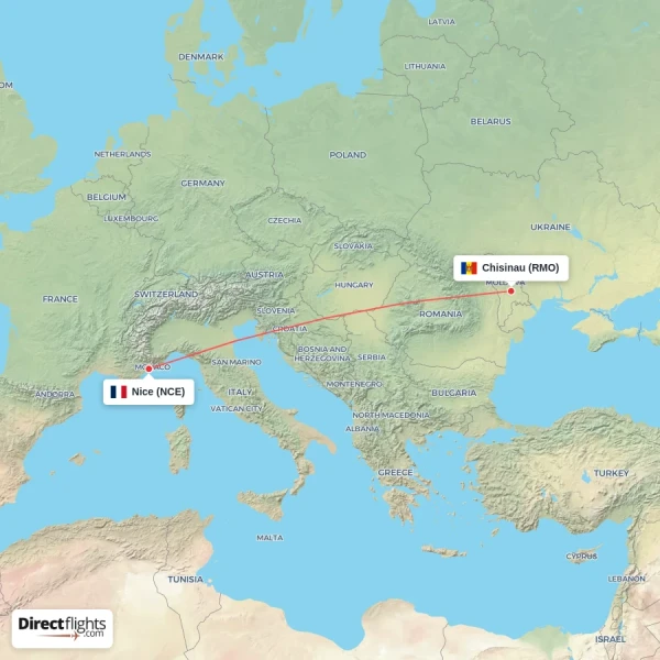 Chisinau - Nice direct flight map