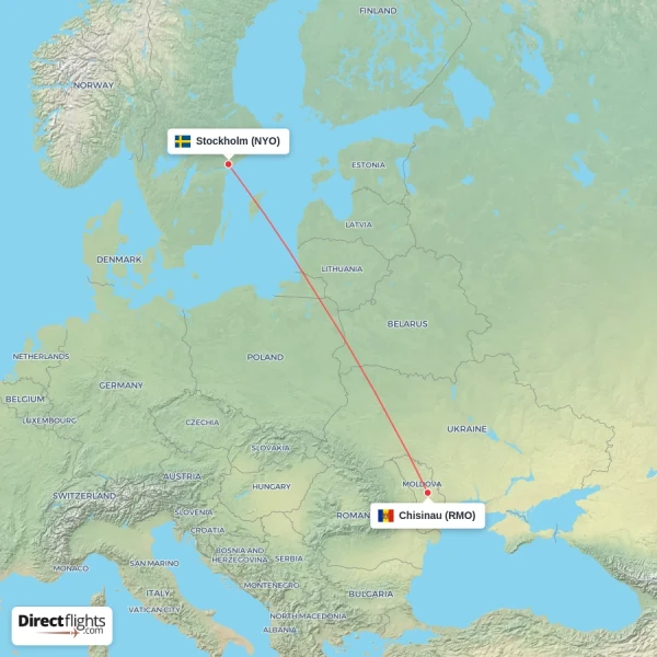 Chisinau - Stockholm direct flight map