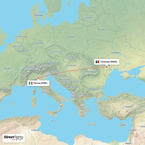 Chisinau - Parma direct flight map