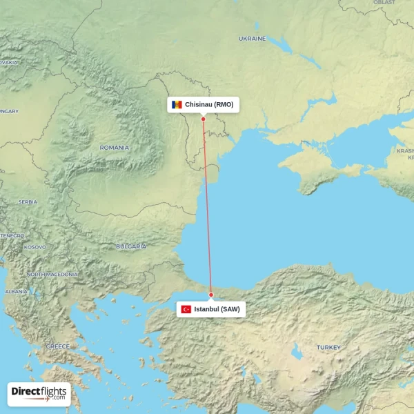 Chisinau - Istanbul direct flight map