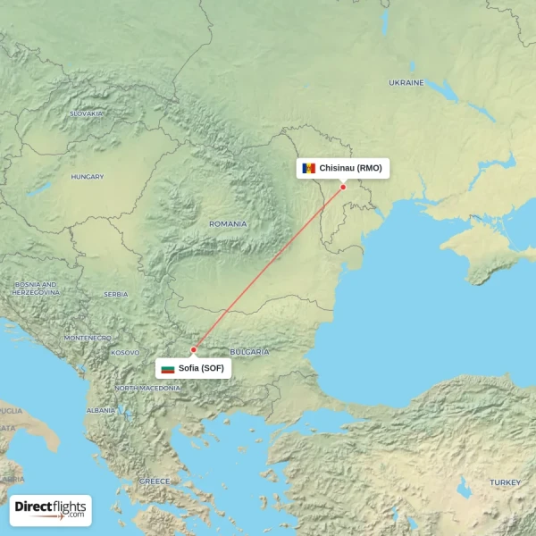Chisinau - Sofia direct flight map