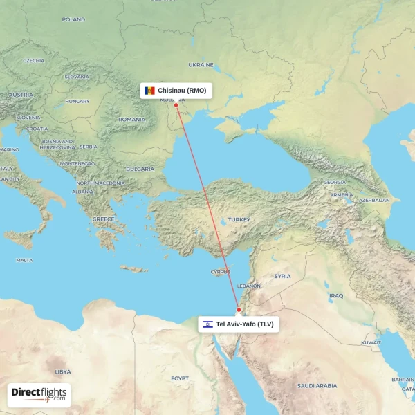 Chisinau - Tel Aviv-Yafo direct flight map