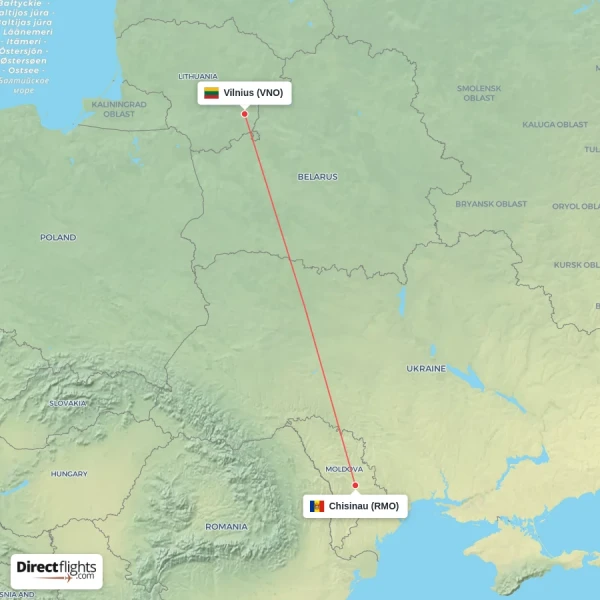 Chisinau - Vilnius direct flight map